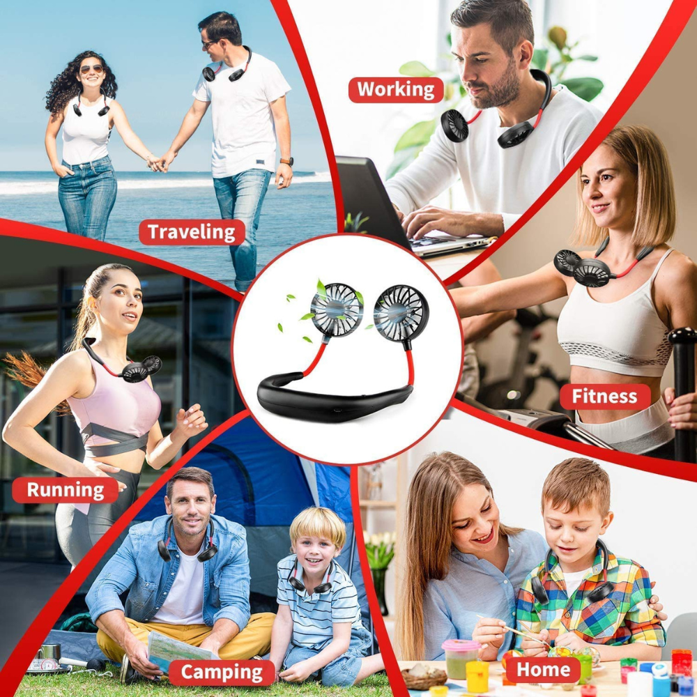 Wearable Sport Neck Fan | USB Rechargeable Hands-Free Portable Cooling Fan for Travel, Gym, Office & Outdoor