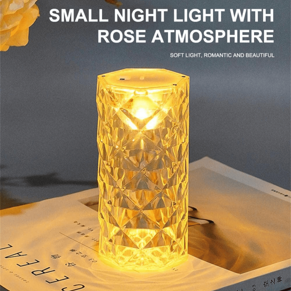 Crystal Round Table Lamp – USB Rechargeable Rose Diamond LED Touch Lamp with 3 Light Modes