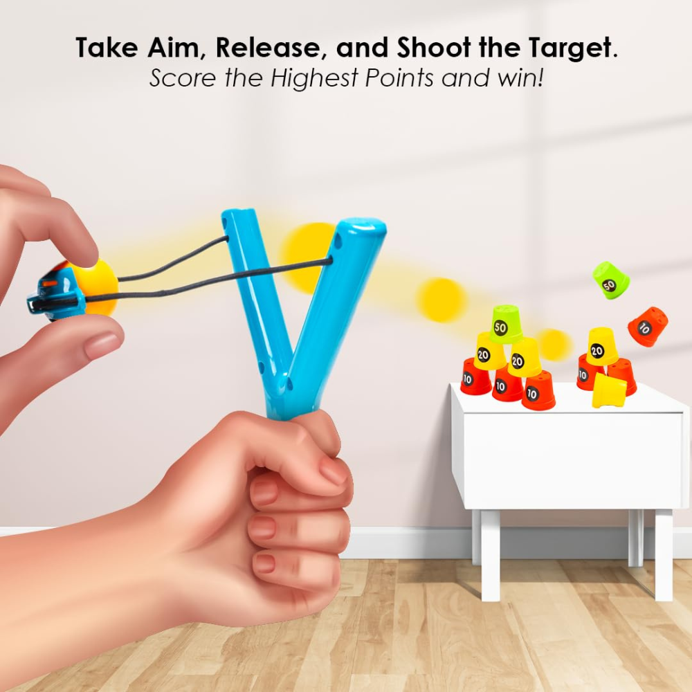 Sharp Shooter Slingshot Ball Game Toy Set – Target Shooting Game with Score Cups, Sling Shot and Balls for Kids Indoor Outdoor Play