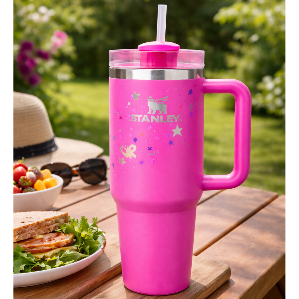 Stanley Star Passion Pink Tumbler 1.18L – Vacuum Insulated Stainless Steel Travel Mug with Handle & Straw