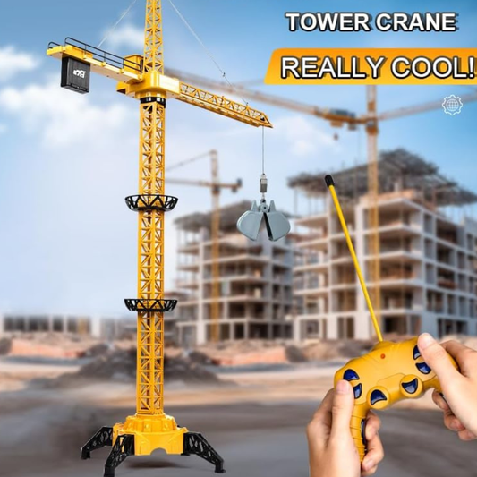 360° Tower Crane Toy with Remote Control – Construction Crane Set with Rotating Arm, Lifting Bucket, Battery Operated Building Toy for Kids