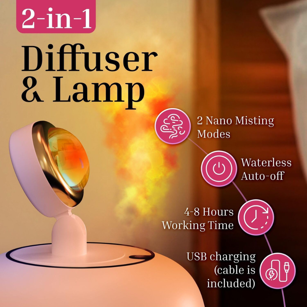 Sunset Effect Lamp with Humidifier & LED Light