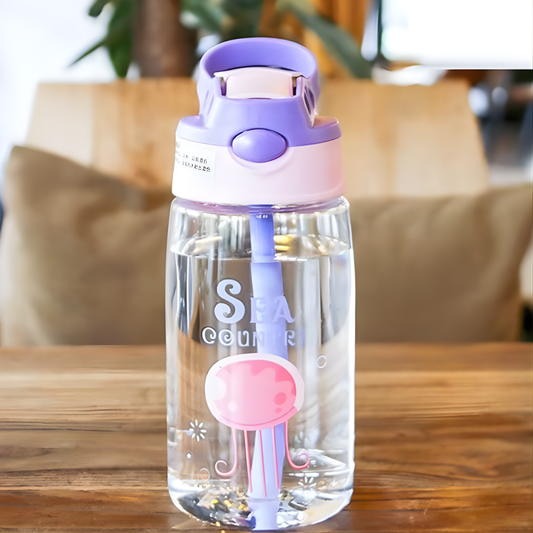 Kids Cartoon Sipper Water Bottle 480ML – Leak-Proof BPA-Free Bottle with Fun Sea Animal Design