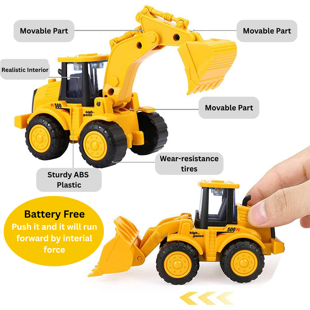 Friction Powered JCB Truck Building Construction Toy Set – Excavator Loader Toy with Movable Parts, Durable Construction Vehicle for Kids 2 PCS