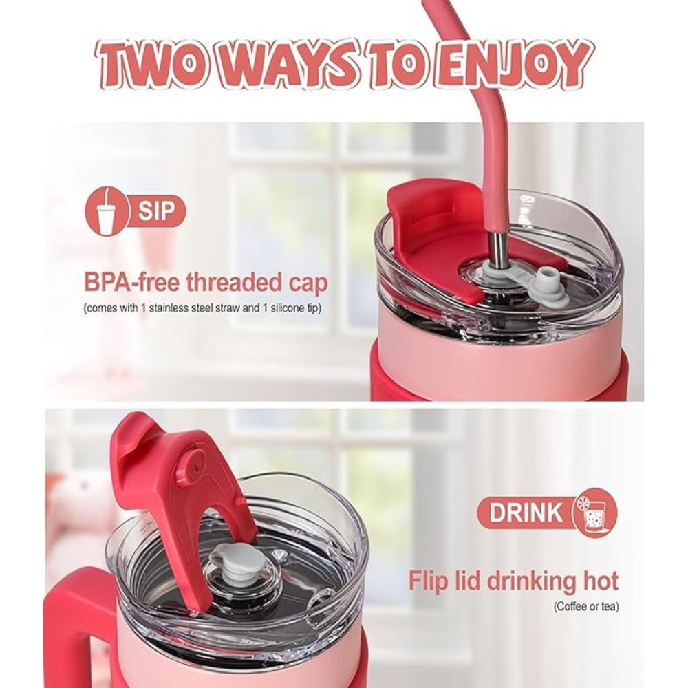 Light Mulberry Pink Insulated Tumbler without sticker 1.18L with Handle & Straw – Large Capacity Leak-Resistant Travel Cup for Iced Coffee, Water & Smoothies