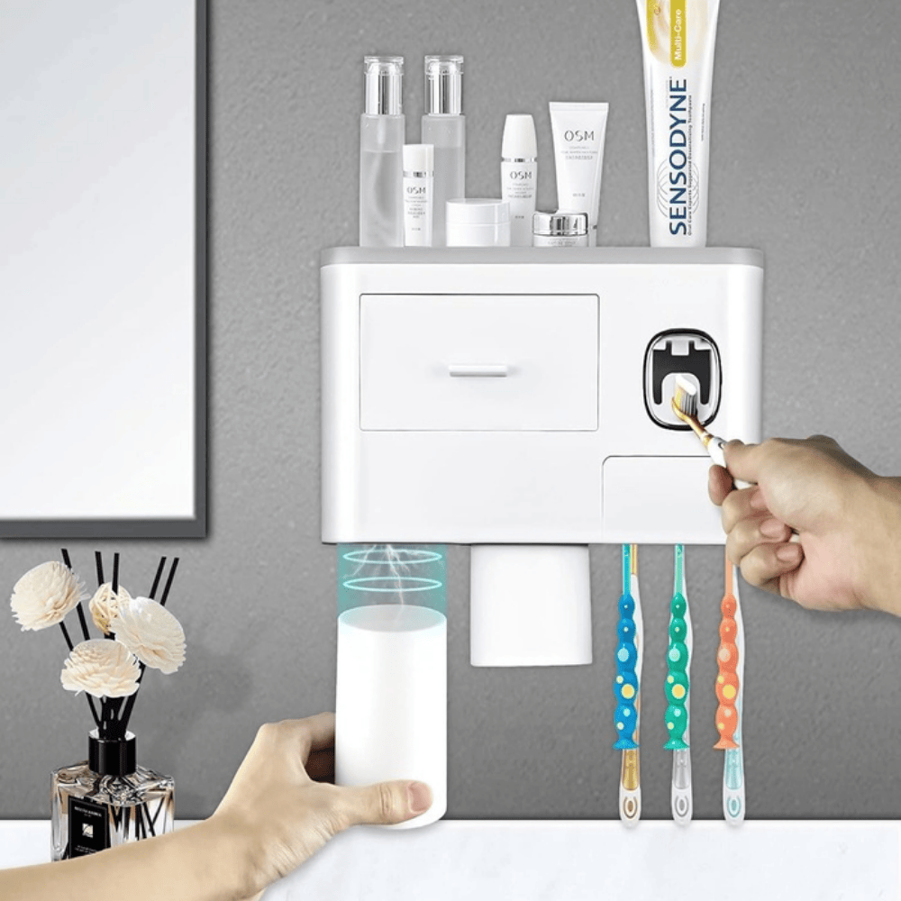 Toothbrush Holder with 2 Cups & Shelf