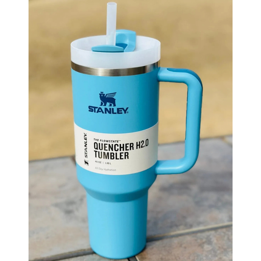 Stanley Lake Blue Insulated Tumbler 1.18L with Handle & Straw – Stainless Steel Vacuum Travel Mug for Hot & Cold Drinks