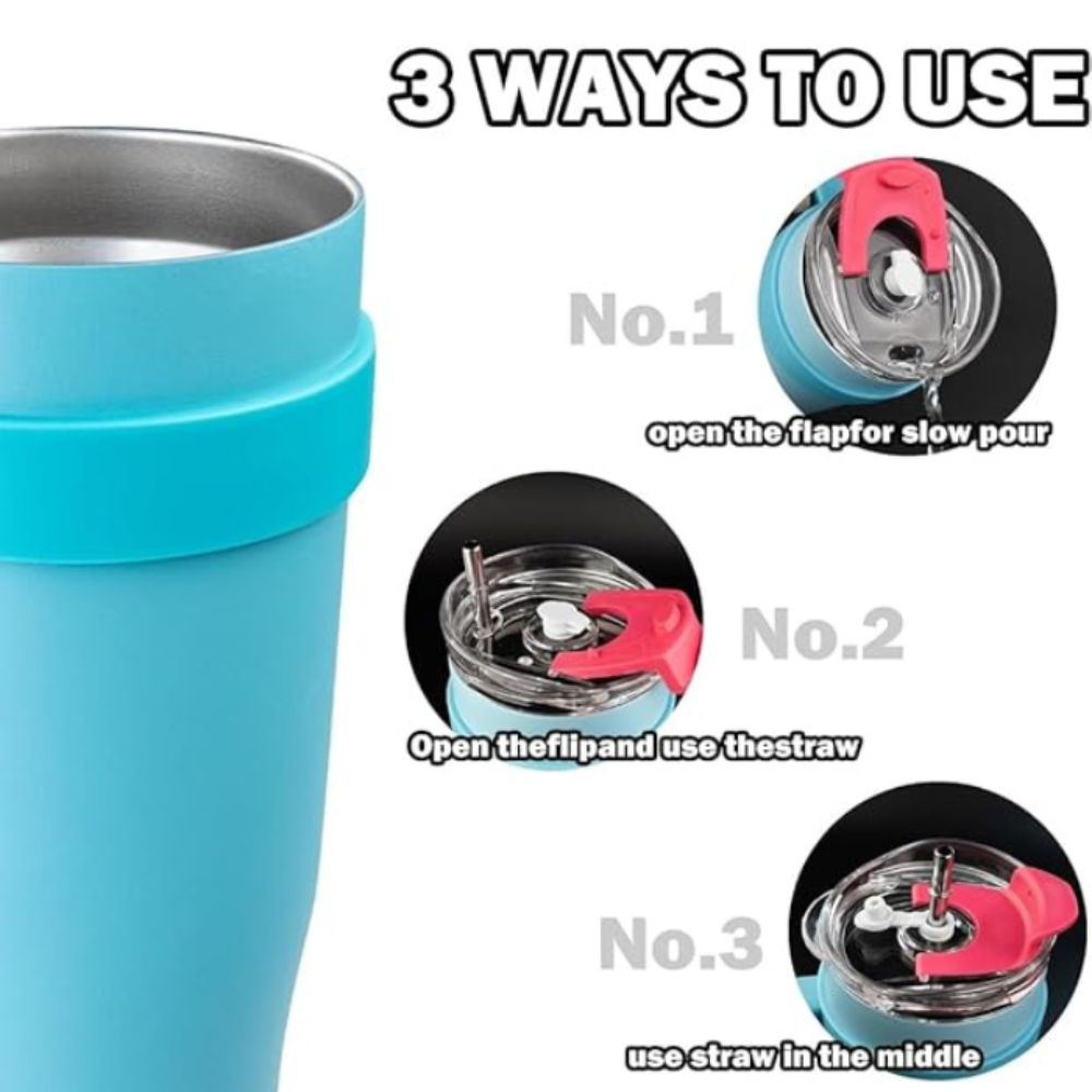 Lake Blue Insulated Tumbler With Sticker 1.18L with Handle & Straw – Cute Sticker Large Travel Cup for Iced Coffee, Water & Smoothies
