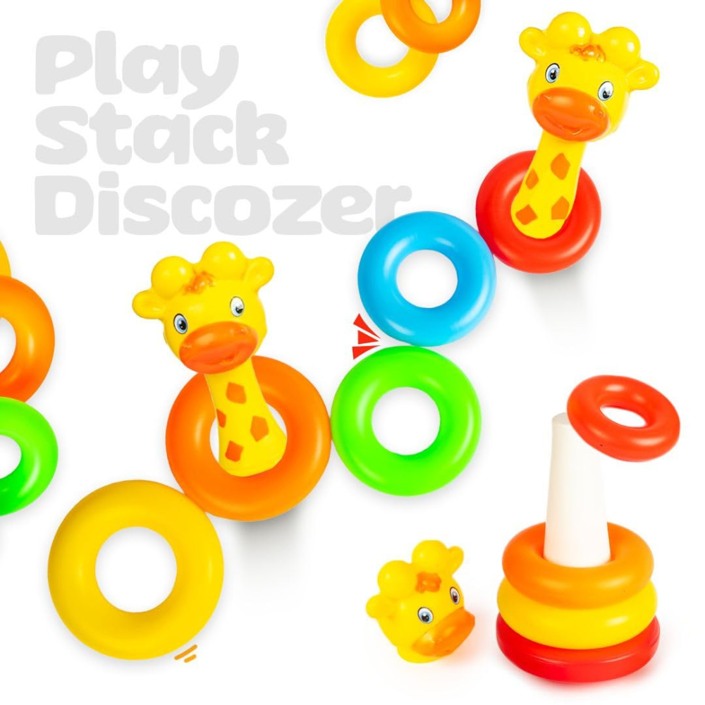 Giggly Giraffe Gift Set for Kids – Montessori Baby Toy Set with Stacking Rings & Rattle | Early Learning & Sensory Development Toy for Toddlers