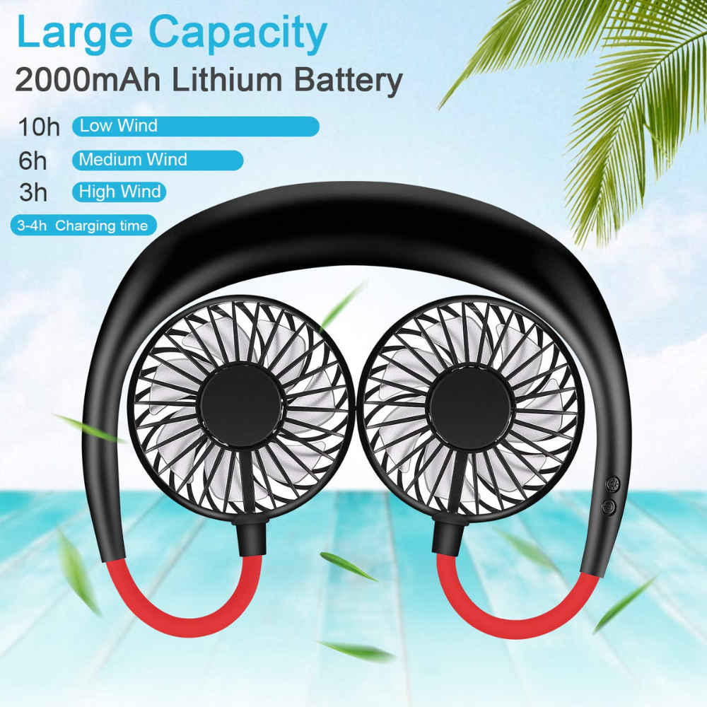 Wearable Sport Neck Fan | USB Rechargeable Hands-Free Portable Cooling Fan for Travel, Gym, Office & Outdoor