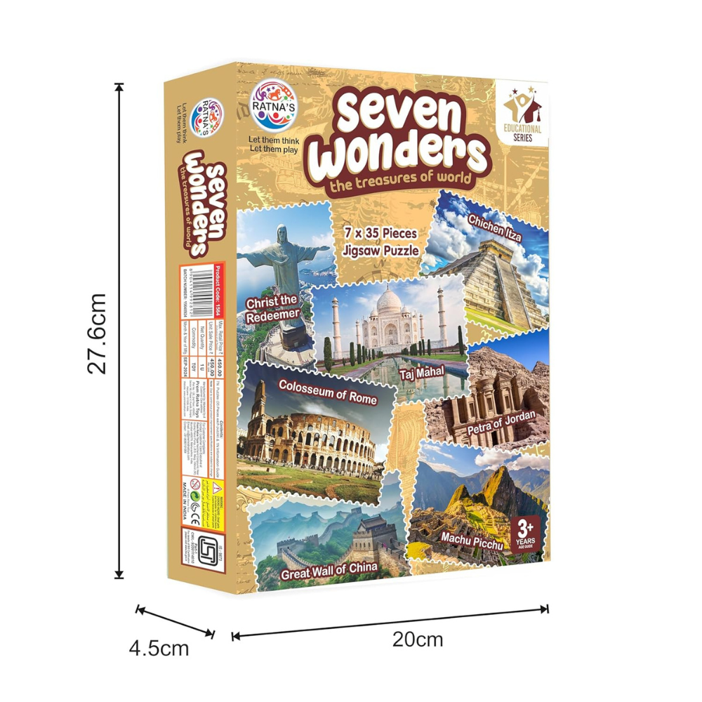 Seven Wonders of the World Jigsaw Puzzle Set – 7 x 35 Pieces Educational Puzzle for Kids | Geography Learning Toy for Toddlers & Children