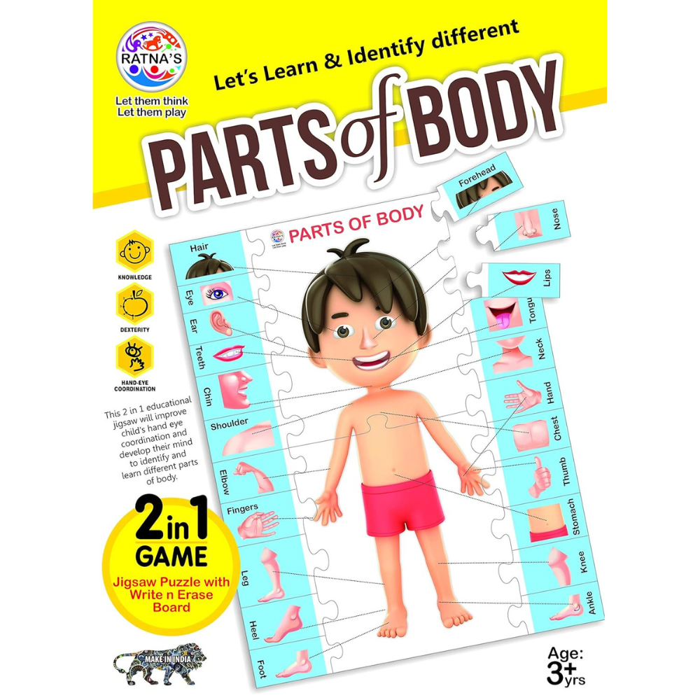 Parts of the Human Body Educational Puzzle – 2 in 1 Learning Game with Write & Erase Board for Kids | Jigsaw Puzzle for Early Learning (Age 3+)