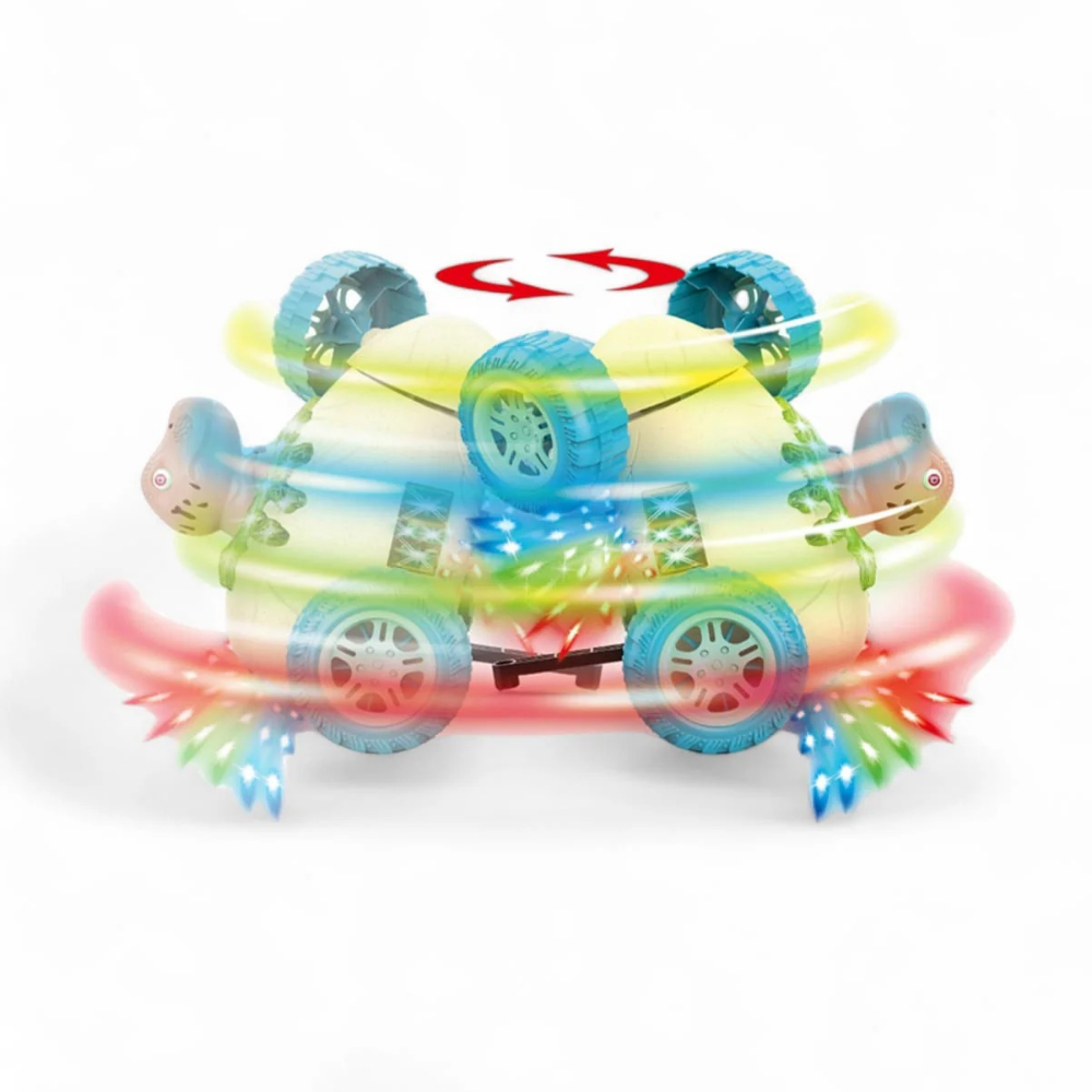Dinosaur Stunt Car Toy with LED Lights and Music – 360° Rotating Dino Car with Bump and Go Action, Battery Operated Toy for Kids