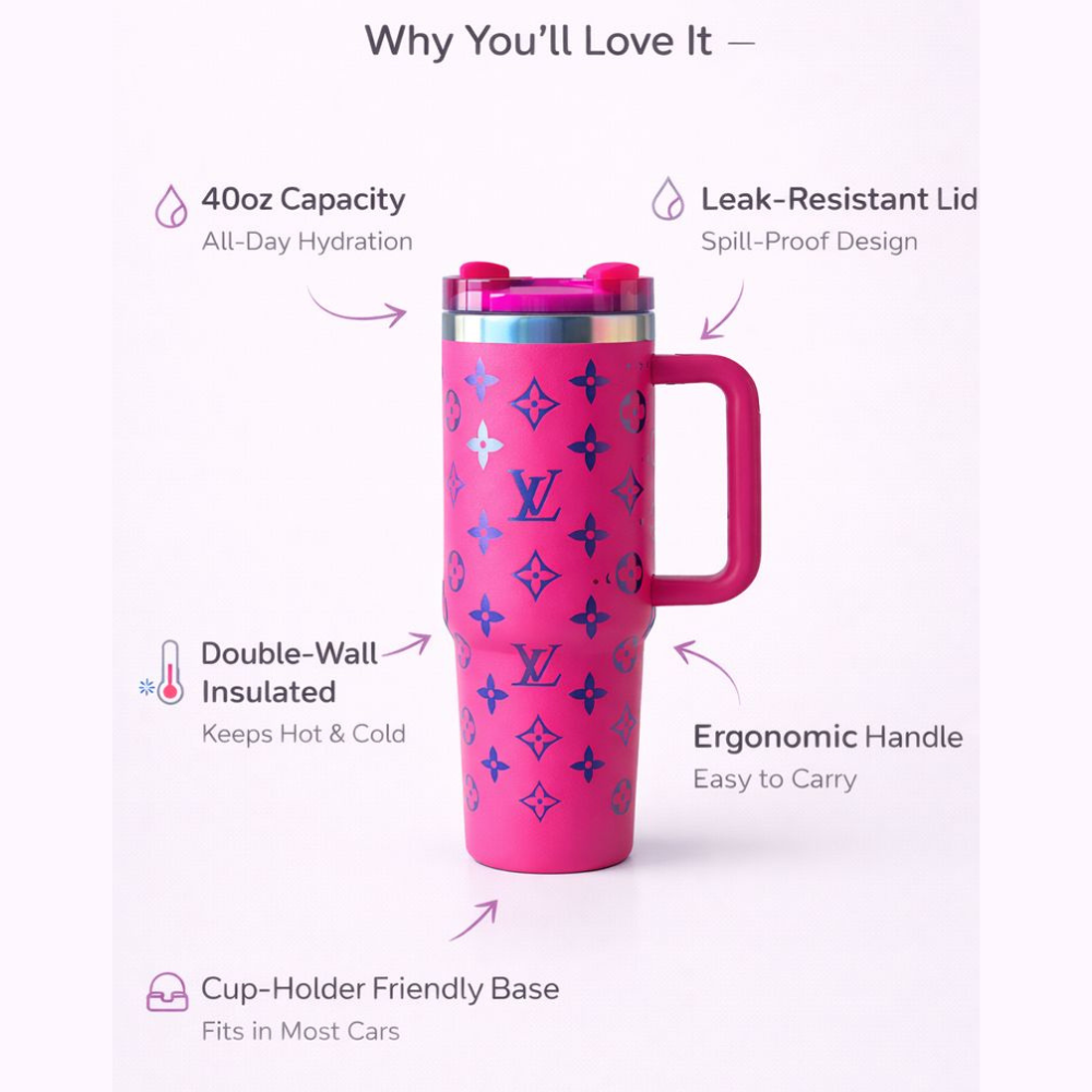 Hot Pink LV Monogram Insulated Stanley Tumbler  1.18L