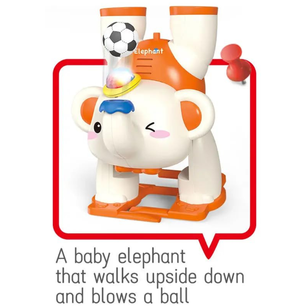 Musical Elephant Toy with Floating Ball – Light and Sound Upside Down Elephant with Air Blowing Ball, Walking Crawling Electric Toy for Kids 3+ Years Mix Colour