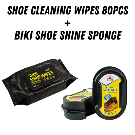2-in-1 Shoes Cleaning & Shine Kit | 80 PCS Shoe Cleaning Wipes + BIKI Instant Shoe Shine Sponge | Quick Clean & Polish Combo for Leather, Sneakers & Casual Shoes