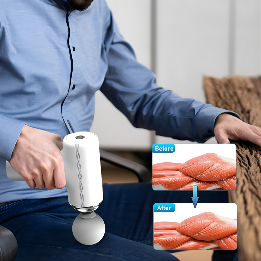 Mini Deep Tissue Massage Gun for Muscle Recovery – Portable Handheld Body Massager with 4 Heads