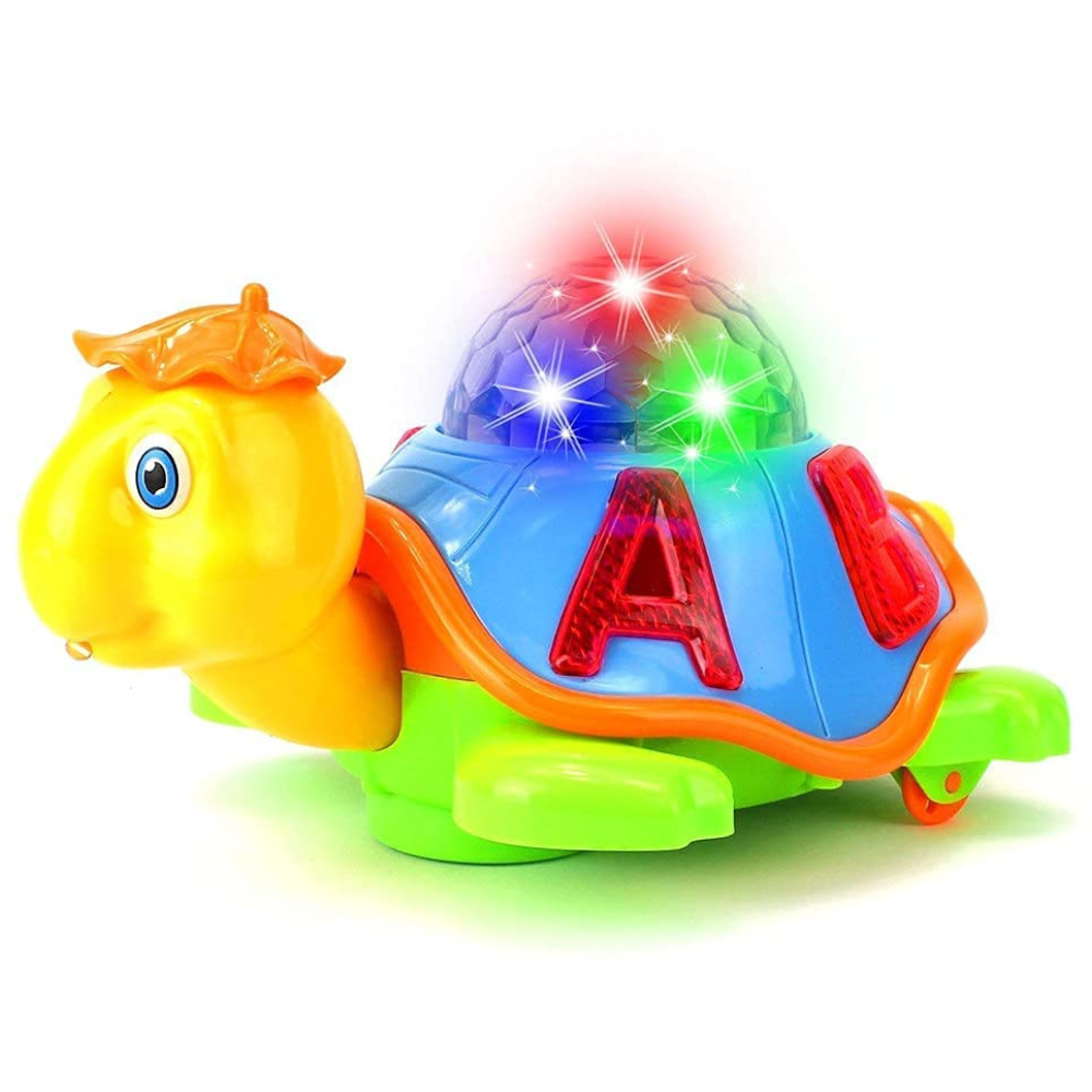 Musical Tortoise Toy with LED Lights – Crawling Turtle Toy with Sound, Colorful Projection Lights, Battery Operated Educational Toy for Kids