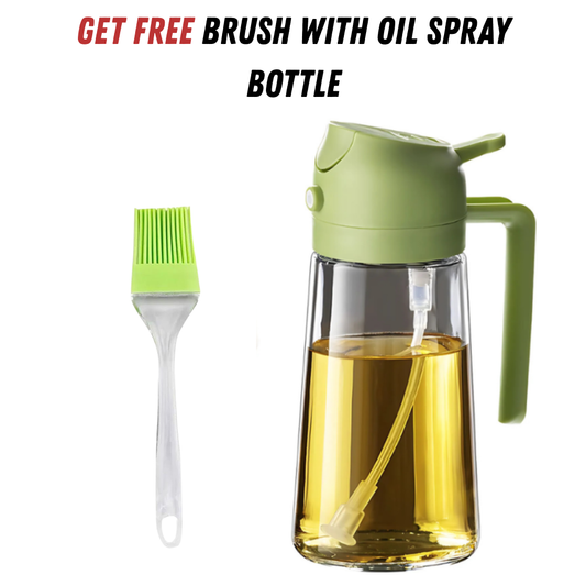 2-in-1 Oil Dispenser Bottle with Spray & Pour Function | Leakproof Glass Oil Sprayer with Free Silicone Basting Brush | Kitchen Cooking Oil Control Bottle for Olive Oil, Vinegar & BBQ