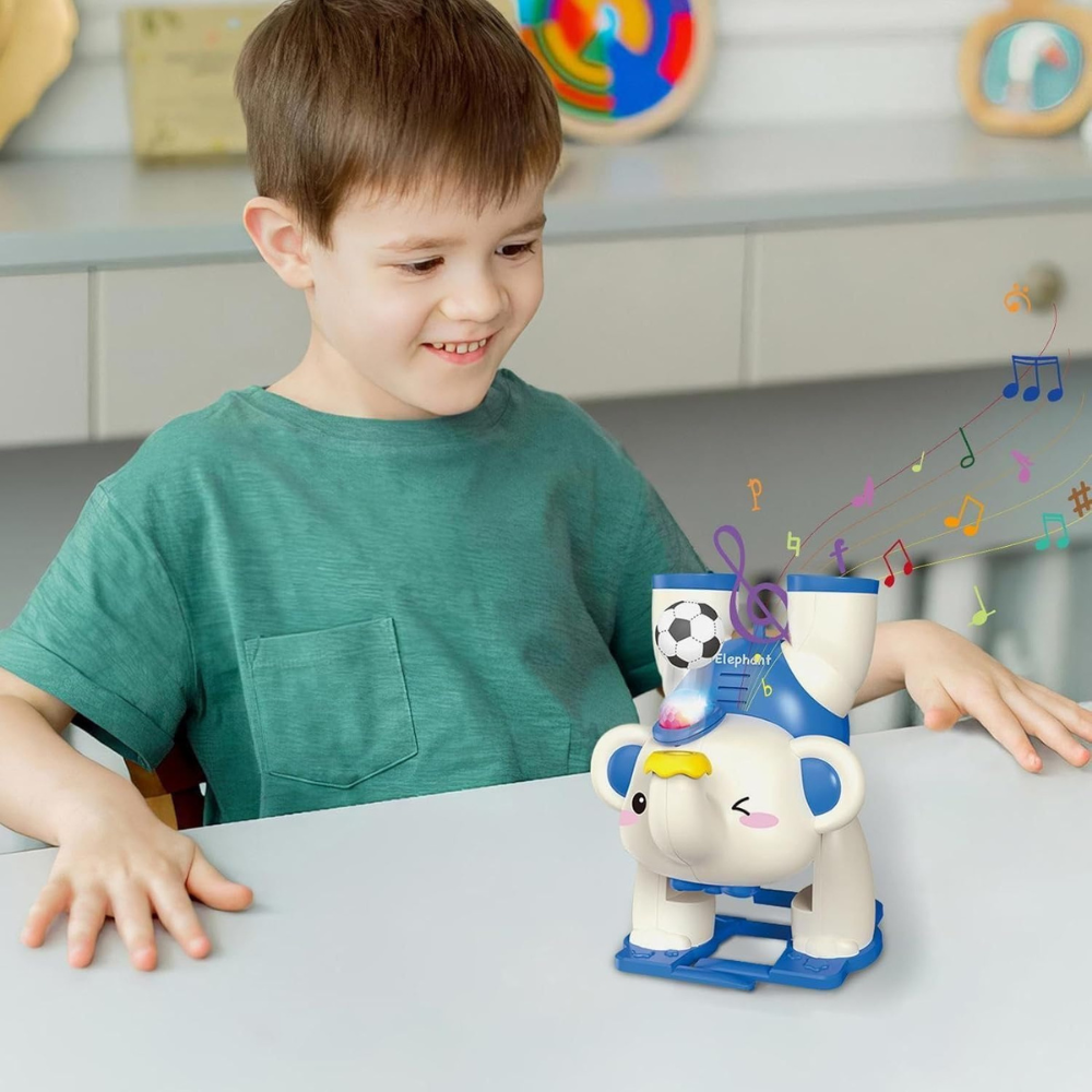 Musical Elephant Toy with Floating Ball – Light and Sound Upside Down Elephant with Air Blowing Ball, Walking Crawling Electric Toy for Kids 3+ Years Mix Colour
