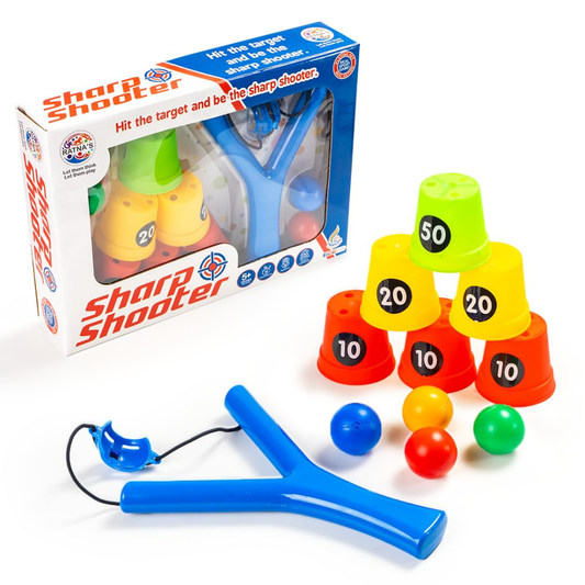 Sharp Shooter Slingshot Ball Game Toy Set – Target Shooting Game with Score Cups, Sling Shot and Balls for Kids Indoor Outdoor Play