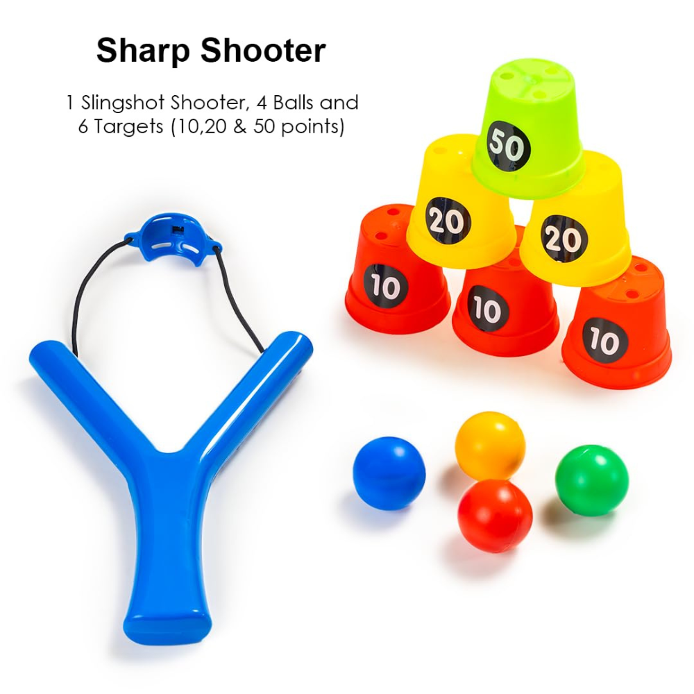 Sharp Shooter Slingshot Ball Game Toy Set – Target Shooting Game with Score Cups, Sling Shot and Balls for Kids Indoor Outdoor Play