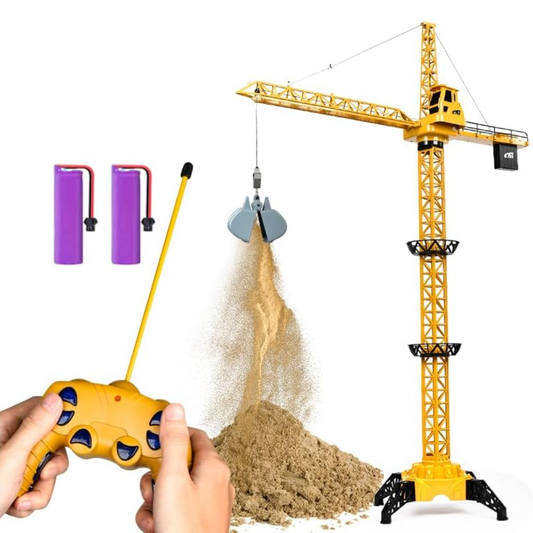 360° Tower Crane Toy with Remote Control – Construction Crane Set with Rotating Arm, Lifting Bucket, Battery Operated Building Toy for Kids