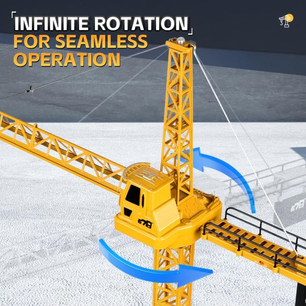 360° Tower Crane Toy with Remote Control – Construction Crane Set with Rotating Arm, Lifting Bucket, Battery Operated Building Toy for Kids