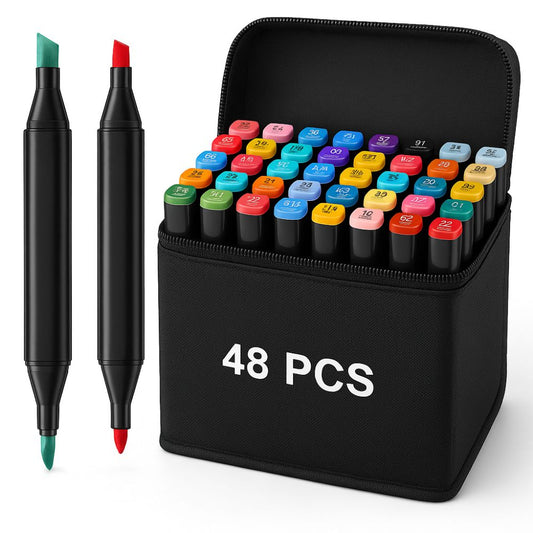 48 PCS Dual-Tip Alcohol Markers Set for Artists | Fine & Chisel Tips | Permanent Art Markers for Sketching, Drawing, and Coloring with Carry Case