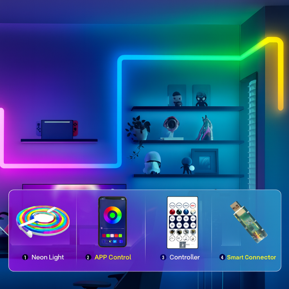 LED Neon Rope Light IC-RGB 5M – Smart App Control, 5V USB Powered, Flexible Silicone Strip, Outdoor Waterproof IP68