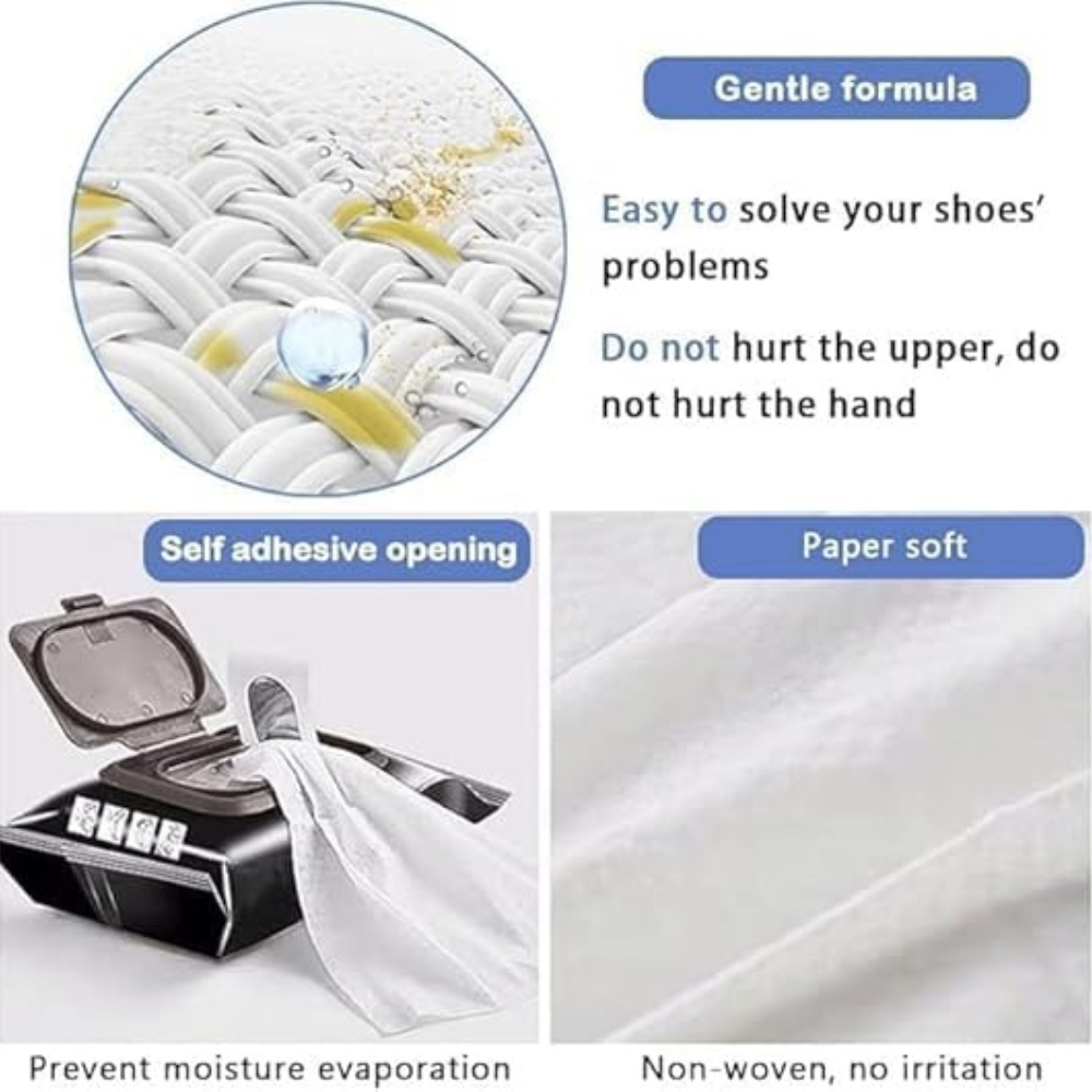 Shoe Cleaning Wipes 80 Pcs | Instant Shoe Shine & Sneaker Cleaning Wet Wipes for Leather, Sports & Casual Shoes