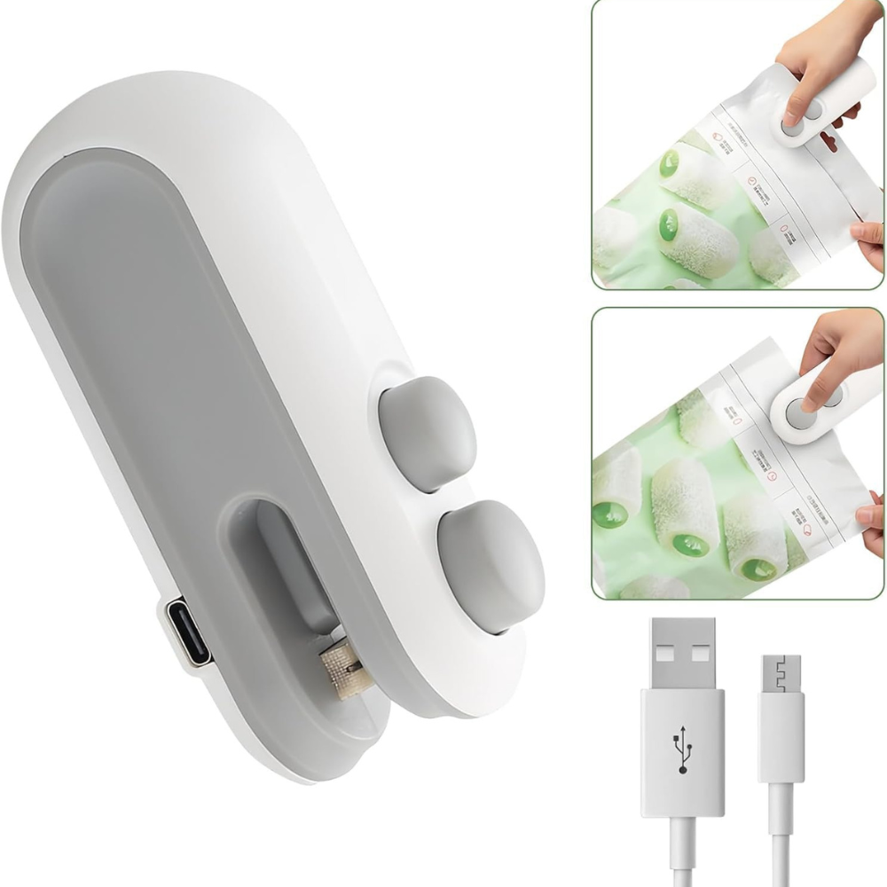 2 in 1 Mini Sealer & Cutter Machine | Portable USB Rechargeable Plastic Bag Heat Sealer for Food Storage & Kitchen Use