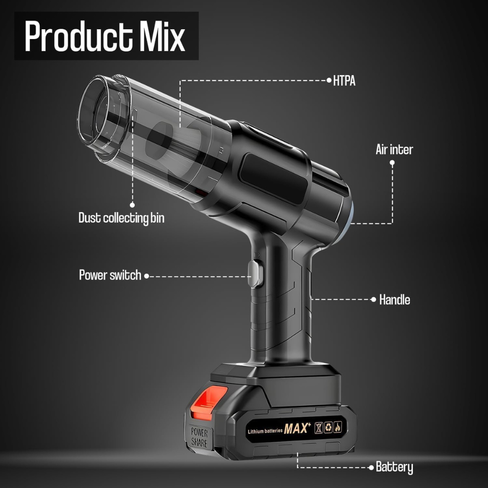 JORSOR High Power Cordless Car Vacuum Cleaner with Blower