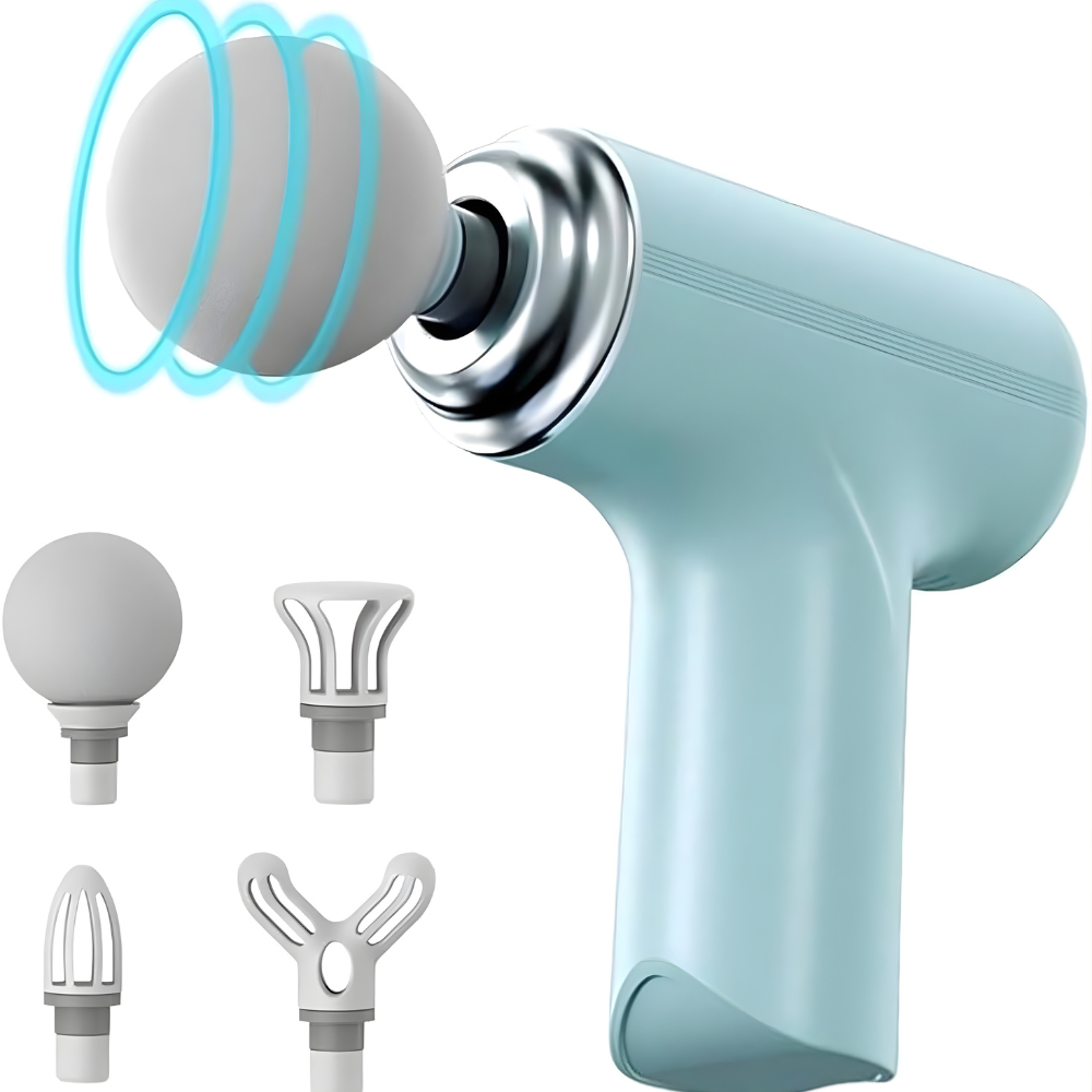 Mini Deep Tissue Massage Gun for Muscle Recovery – Portable Handheld Body Massager with 4 Heads