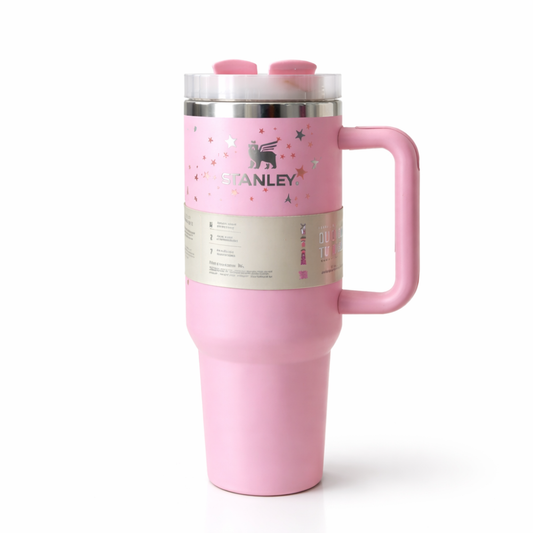 Stanley Quencher H2.0 Blush Pink Star Print  1.18L – Insulated Stainless Steel Travel Tumbler with Handle & Straw