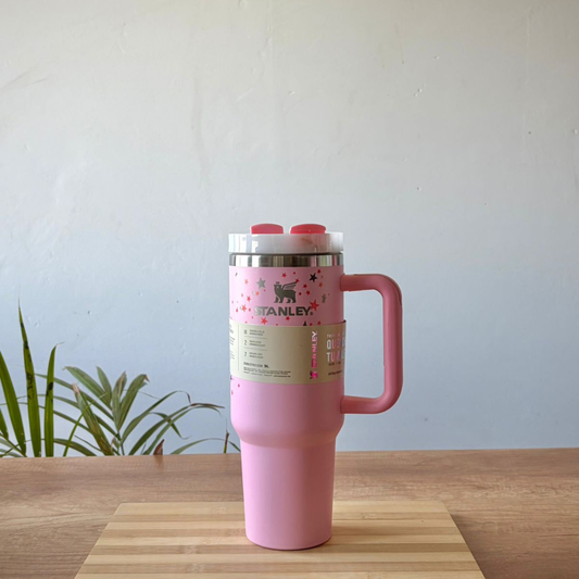 Stanley Quencher H2.0 Blush Pink Star Print  1.18L – Insulated Stainless Steel Travel Tumbler with Handle & Straw
