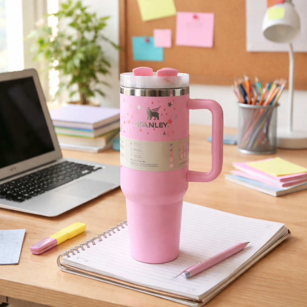 Stanley Quencher H2.0 Blush Pink Star Print  1.18L – Insulated Stainless Steel Travel Tumbler with Handle & Straw