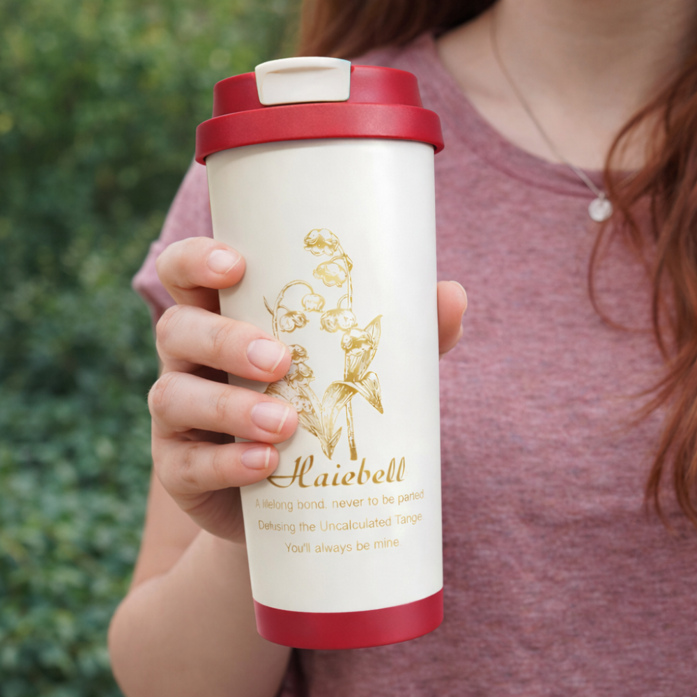 LINGLAN Insulated Coffee Cup 500ml – Double-Wall Stainless Steel Travel Mug with Flip Lid