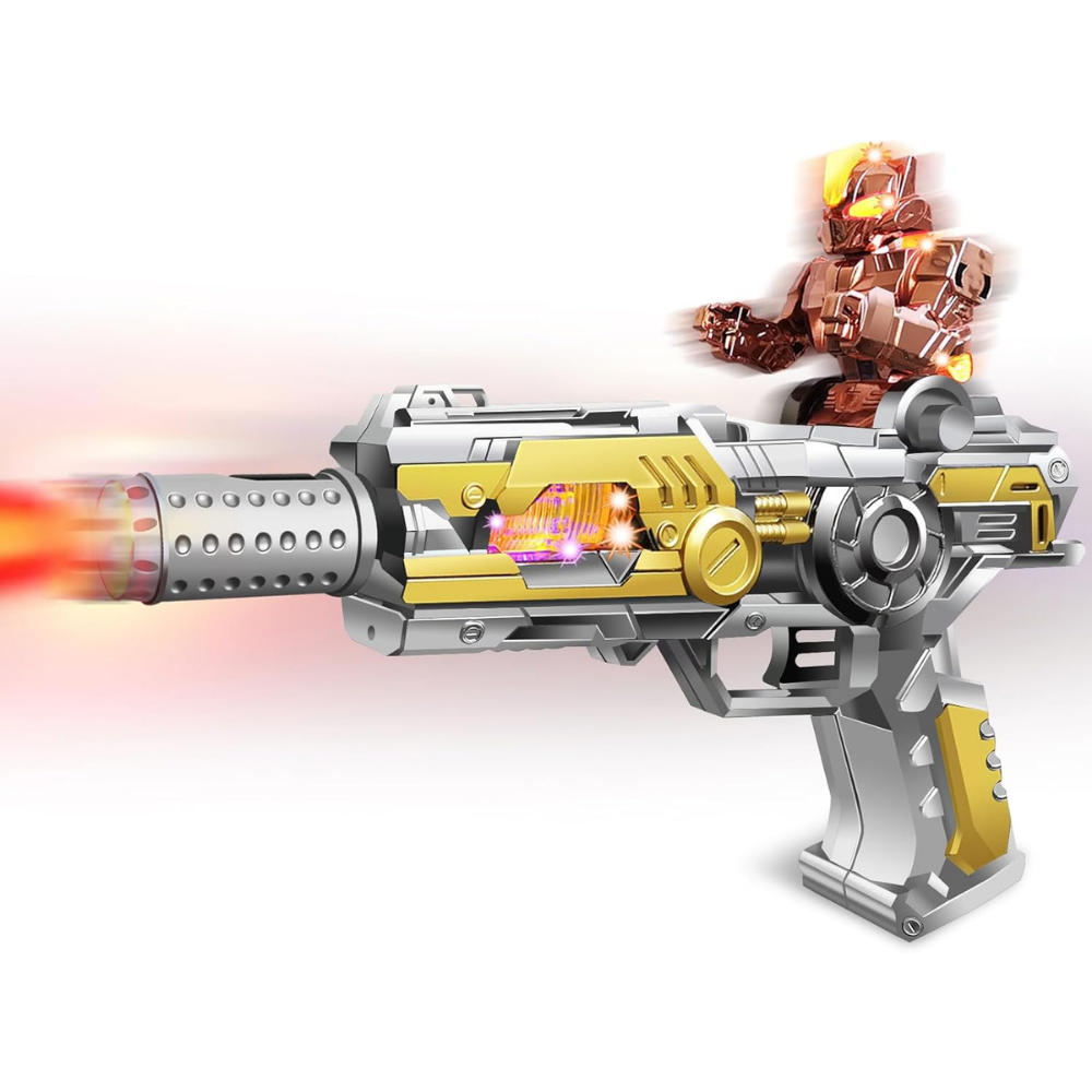Robotic Gun Toy with Smoke Effect – Light and Sound Toy Gun with Flame Spray Simulation, LED Lights, Battery Operated Action Toy for Kids