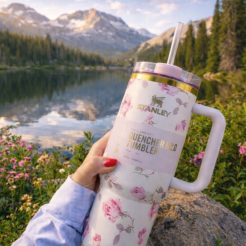 Stanley Quencher White Floral Print Love Shack Fancy Box H2.0 1.18L Insulated Tumbler with Handle & Straw –  Stainless Steel Travel Mug | Hot & Cold Vacuum Flask