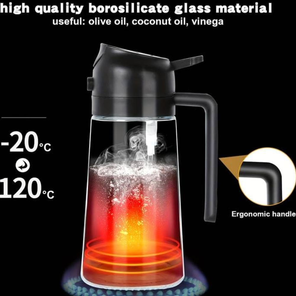 2-in-1 Oil Dispenser Bottle with Spray & Pour Function | Leakproof Glass Oil Sprayer with Free Silicone Basting Brush | Kitchen Cooking Oil Control Bottle for Olive Oil, Vinegar & BBQ