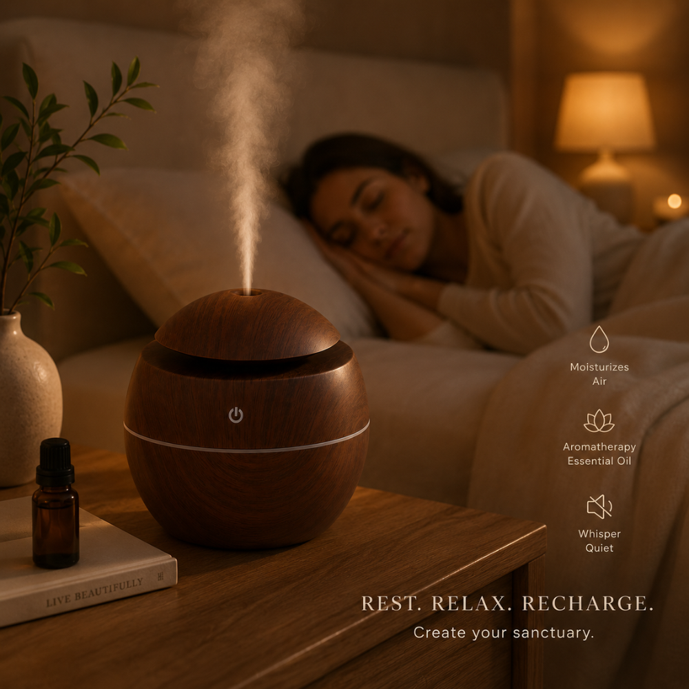 JORSOR Wooden Aroma Diffuser Humidifier with Cool Mist & LED Light – USB Ultrasonic Air Humidifier for Home, Office & Bedroom
