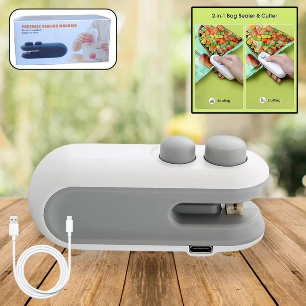 2 in 1 Mini Sealer & Cutter Machine | Portable USB Rechargeable Plastic Bag Heat Sealer for Food Storage & Kitchen Use
