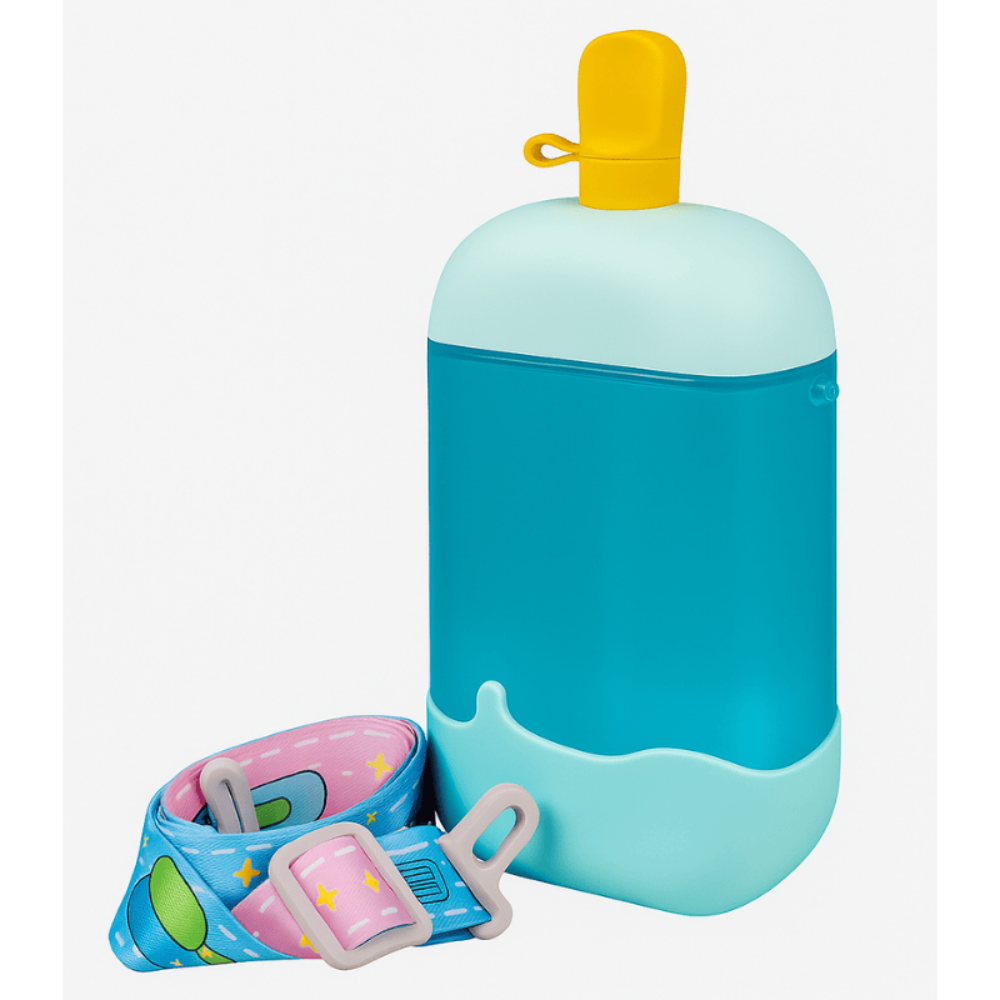 Ice Cream Kids Water Bottle with Straw And Belt 400ml | Cute Cartoon Leakproof Bottle for School, Travel & Outdoor