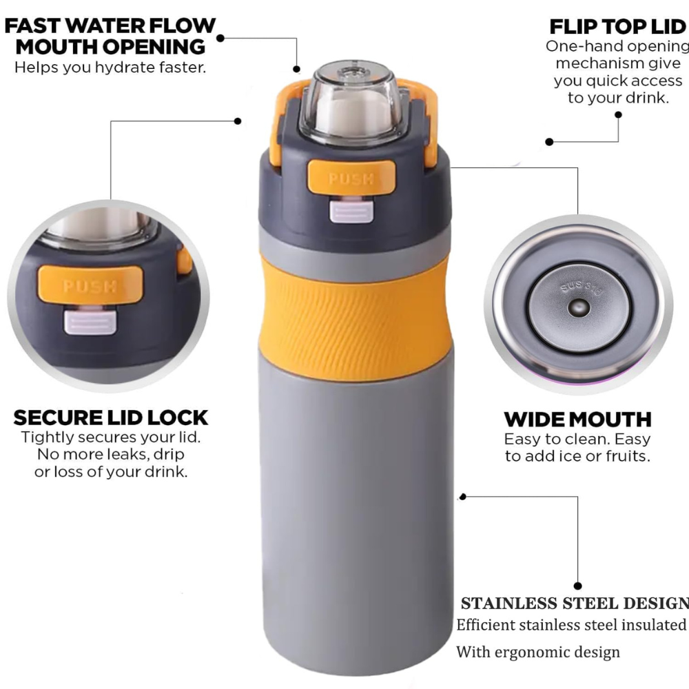 580ml Sports Water Bottle Push Lock | Leakproof Gym Bottle | Portable Fitness Water Cup
