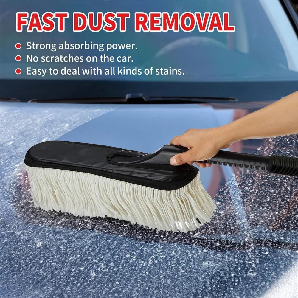 Jopasu Car Duster Brush for Car Cleaning – Scratch-Free Microfiber Dust Cleaner with Long Handle | High Absorption Auto Duster for Car, Bike & Dashboard Cleaning