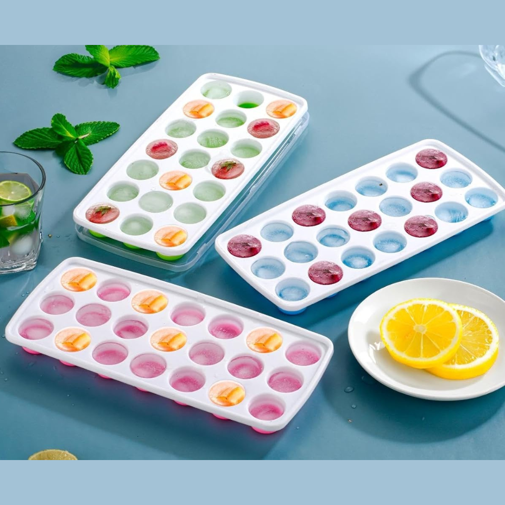 Round Ice Cube Tray with Lid | 21 Grid Ice Ball Mold Tray for Freezer | Easy Release Ice Maker for Juice, Cocktails & Drinks
