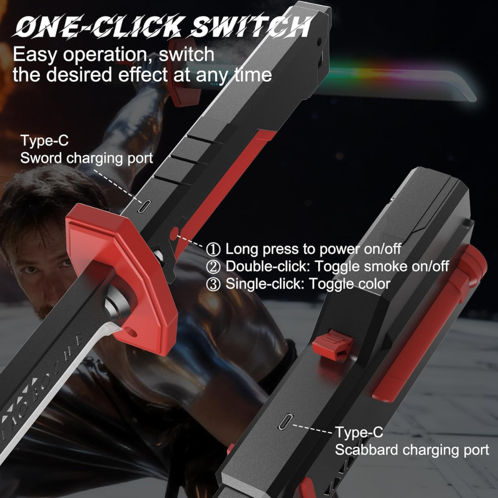 Rechargeable Electric Arc Lighter Sword – Plasma Flameless USB Lighter with LED RGB Light, Windproof Ignition Tool for Outdoor, Camping & Home Use