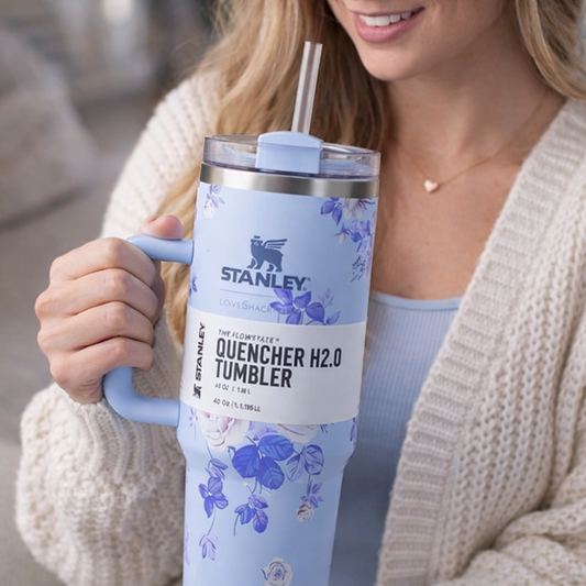 Stanley Quencher Blue Floral Love Shack Fancy Box H2.0 1.18L Insulated Tumbler with Handle & Straw –  Stainless Steel Travel Mug | Hot & Cold Vacuum Bottle