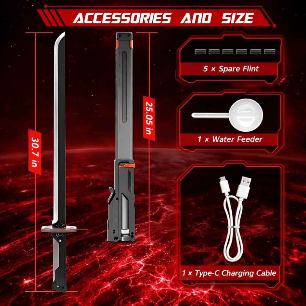 Rechargeable Electric Arc Lighter Sword – Plasma Flameless USB Lighter with LED RGB Light, Windproof Ignition Tool for Outdoor, Camping & Home Use